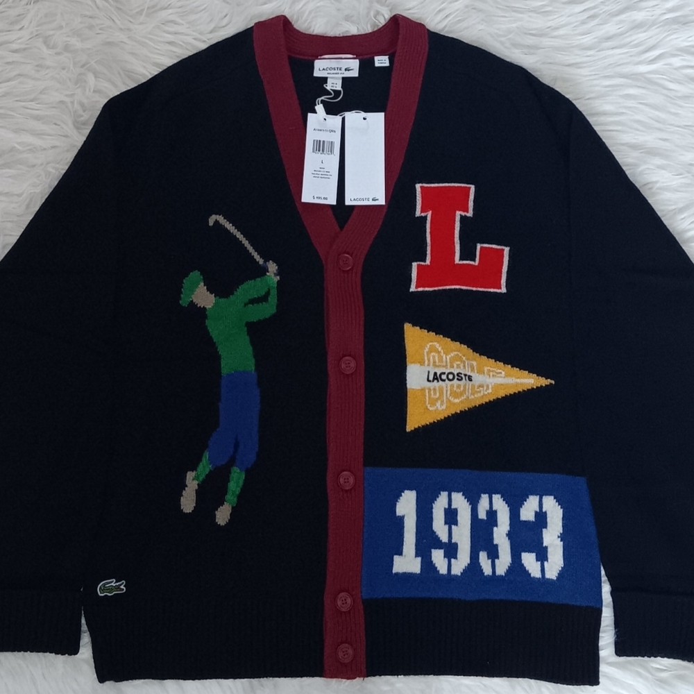 Lacoste Cardigan V Neck Button Front Sweater-Size Large (5)-NWT $195